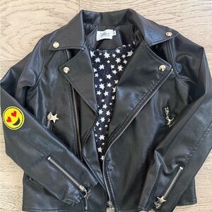 Lola + The Boys Black Faux Leather Moto Jacket with Star Lining